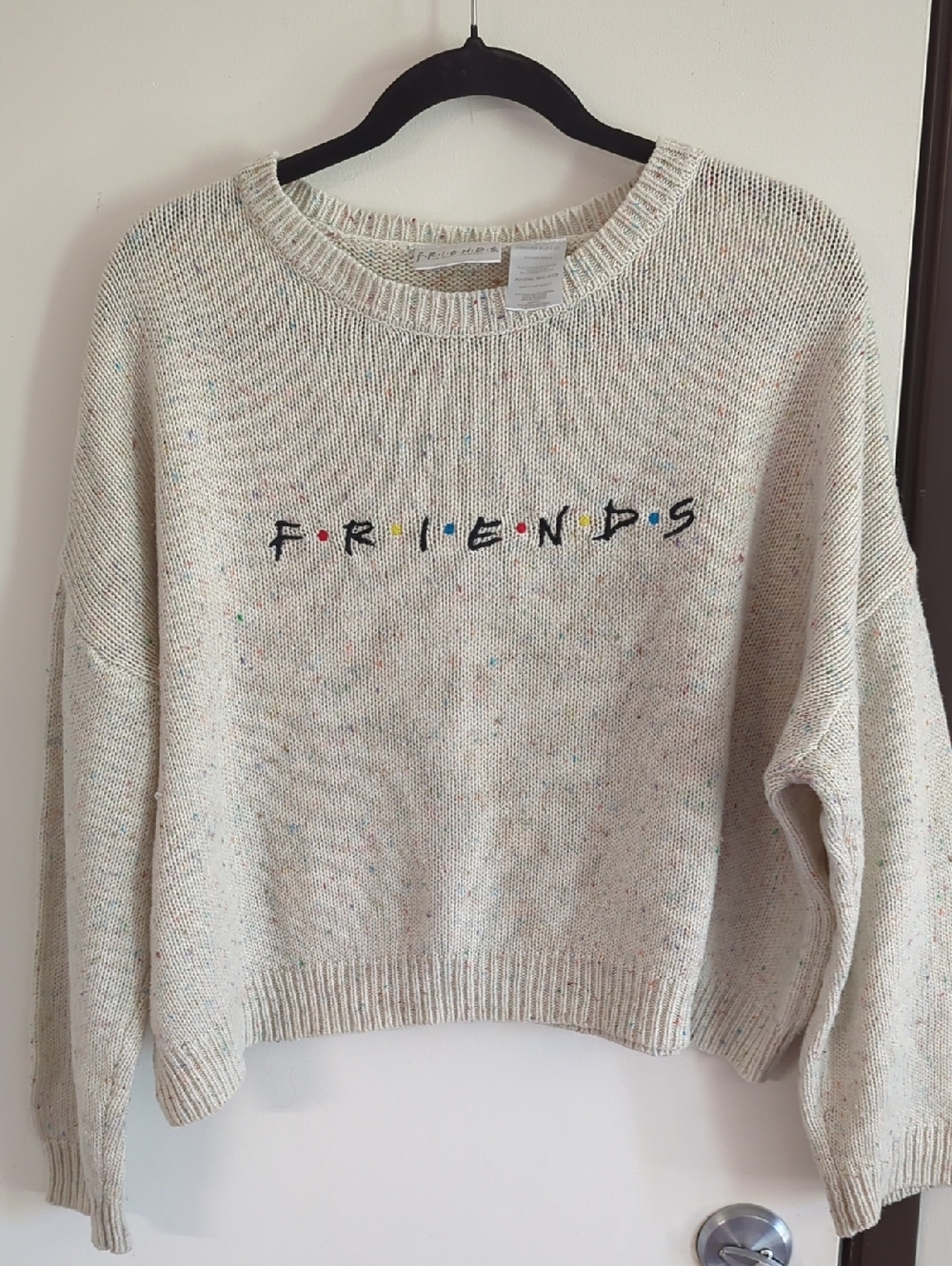 FRIENDS Cream Speckled Crewneck Sweater with Multicolor Logo